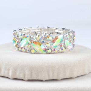 Brazaletes de cristal coloridos de Color AB Simple, brazalete elástico ancho grande, regalos de joyería para mujeres, Accesorios de boda 240130