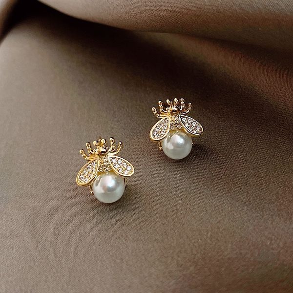 Boucles d'oreilles femme perle simples et luxueuses design de mode sens abeille insecte boucles d'oreilles femmes coréennes bijoux boucles d'oreilles sexy