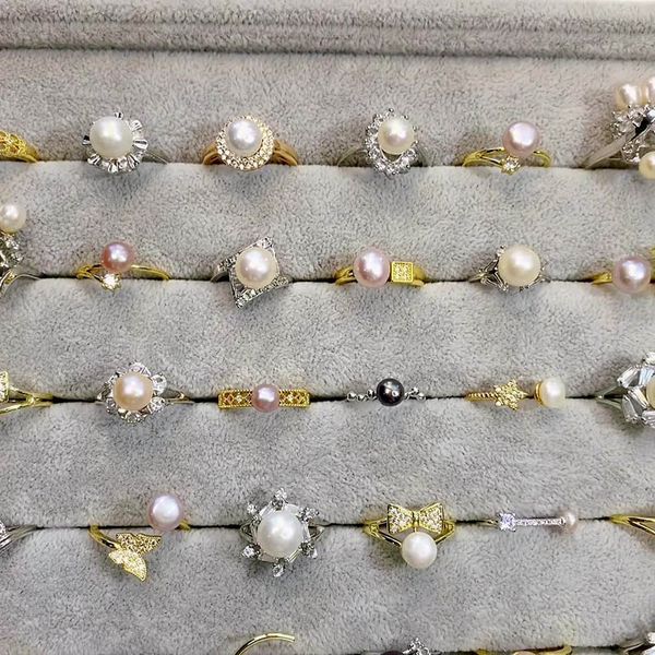 Anillo abierto de perlas de agua dulce Simple y de lujo para mujer, anillo de dedo índice abierto con parte de preservación de Color dorado grueso, venta al por mayor 9436