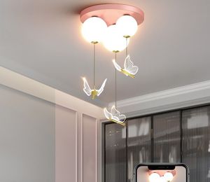 Lampe de chambre à coucher Simple et moderne avec boule papillon, plafond chaud et romantique pour chambre d'enfant, pendentif d'intérieur