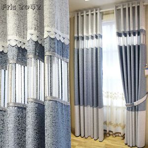 Simple And Modern Nordic Cotton And Linen Hollow Shading Stitching Curtain Living Room Bedroom Floor Curtain 210712