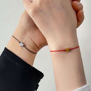 Tarjeta de pareja de hilo de cera sólido de aleación simple y personalizada con brazalete de doble corazón de durazno