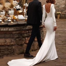 Robe de mariée blanche sirène simple et sexy avec dos en satin sans fermeture à glissière