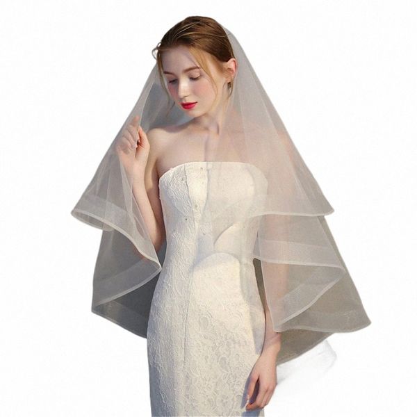 Simple et court double couche foulard mariée mariage dr vente chaude accessoires avec peigne à cheveux et élastique exquis w3t1 #