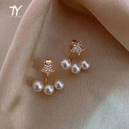 Simple et petit trois perles pendentif boucles d'oreilles mode dames bijoux pour femme fête de mariage filles étoile dorée boucle d'oreille