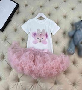 Eenvoudige baby meisjes shirtjurk set kant mesh luxe prinses feestjurken zomer katoen korte mouwen witte shirts rokken logo m5153479