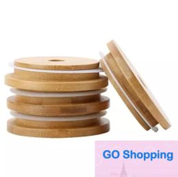 Couvercles simples en bambou 70mm 88mm, couvercles réutilisables pour bocaux Mason en bambou avec trou de paille et joint en Silicone