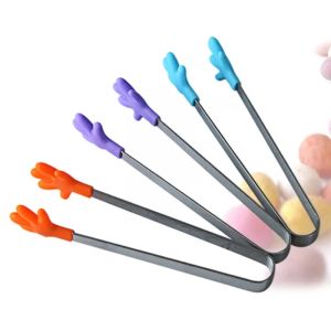 Outils de barre simples, mignon petit clip créatif en Silicone antidérapant en acier inoxydable, Mini pinces à glace carrées pour BBQ, produits de cuisine