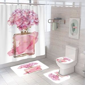 Eenvoudige badkamer douchegordijnset waterdicht afdrukken grondmat hoes toiletbrilhoezen woondecoratie