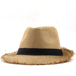 Eenvoudige Strand Hoed Mannen Zomer Panama Cap Casual Trilby Fedora Mannelijke Stro Uv-bescherming Brede Rand Sombrero 240326