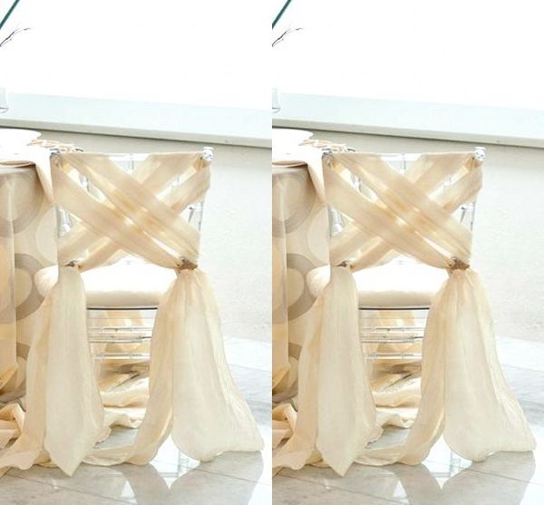 Simple Beach Wedding 2016 New Chiffon Chair Sash Élégant Custom Made Usine Vente Chaise Couvre Pour Mariage Romantique Pas Cher Criss Cross