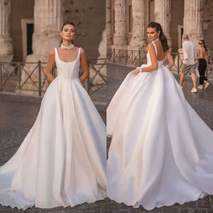 Robes de ligne Berta Simple a Line pour les bretelles Backless Satin Robe de mariée Vestidos de Novia Designer Bridal Robes 0524
