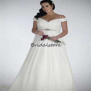 Simple grande taille robe de mariée de plage avec ceinture perlée femmes élégantes modeste jardin en dehors du pays robes de mariée 2023 robe de mariée Vestidos De Novia Robes De Mariee