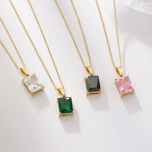 Simple Big White Square Stone Pendentifs Colliers Pour Femmes Brillant De Luxe CZ Couple Colliers Femme Bijoux Géométriques