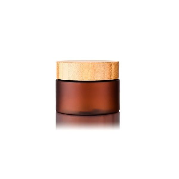 Bouteilles d'emballage de récipient de crème de beurre corporel simple 150ml 250ml Ambre PET Cosmétique 8Oz Pot en plastique avec couvercle à vis en bambou Couvercle en bois