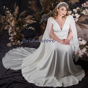 Robe de mariée bohème simple avec cape 2022 grande taille robes de mariée civile bohème arabe dubaï mariée formelle deuxième fête Sukienka Robe De Mariee Vestido Fiesta