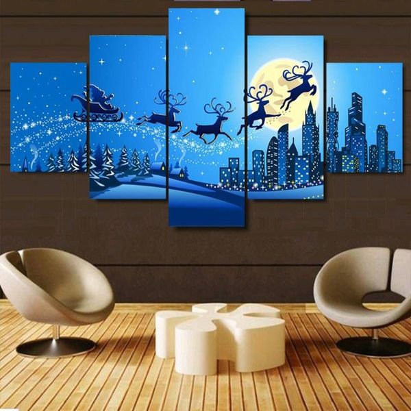 Pintura en lienzo Simple, impresión, decoración de pared para el hogar, arte, 5 uds., imagen colgante Modular de Navidad, póster, gota de nieve, sin marco 288i