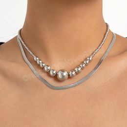 Eenvoudige casual gouden kleur metalen kralen dubbele lagen hanger ketting mode dames choker ketting sieraden