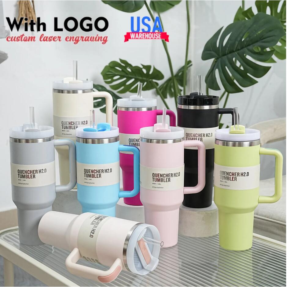 DHL Mugs New 40oz Mugs Tumbler With Handle Insulated Tumblers Lids Straw Stainless Steel Coffee Termos Cup With Sitan Logo GG1206