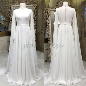 Eenvoudige Chiffon Moslim Trouwjurk Dubai Arabische Kaftan Lange Mouw Boho Bruidsjurk 2024 Volledige Lengte Tuin Land Bruidsjurk Robe De Mariage prinses Islamitisch