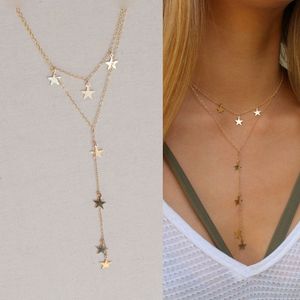 Simple Classic 925 Sterling Zilveren Vrouwen Sieraden Dubbellaags Star Charm Choker Lariat Necklace Q0531