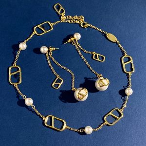 Simple classique dame cuivre collier Bracelet perle boule sculpture V lettre pendentif boucle d'oreille ensembles de bijoux femmes mariage fête d'anniversaire amoureux cadeaux VLTS4 --02