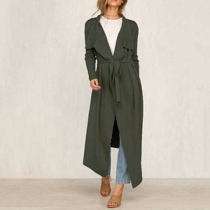 Simple Classique Long Trench-Coat Coréen Lâche À Manches Longues Femme Cardigans Coupe-Vent Plus SizeW222 210526