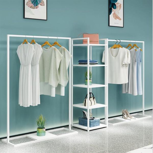 Présentoir de magasin de vêtements simple, type de sol, étagère de magasin pour hommes, vêtements suspendus en tissu pour femmes, blanc contre le wal243U