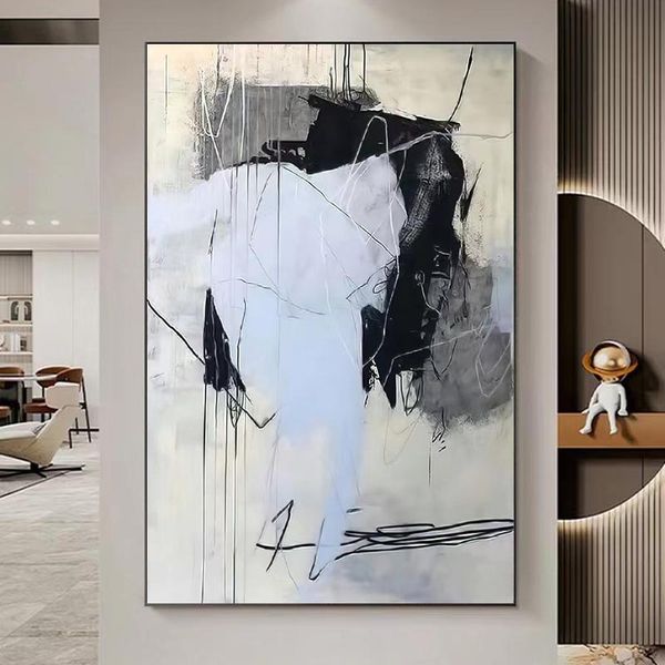 Lienzo abstracto moderno blanco y negro de Color Simple, pintura Oi 100% pintada a mano, arte de pared, imágenes de decoración del hogar para sala de estar A 622