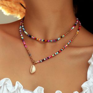 Gargantilla de concha y cuentas de semillas de colores simples para mujer, Collar llamativo, cadena para clavícula, joyería Bohemia para mujer