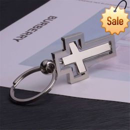 Einfache Paar Metall Kreuz Schlüsselbund Hohl 360 Grad Rotierenden Zubehör für Frauen Männer Christian Anhänger Freund Geburtstag Geschenk