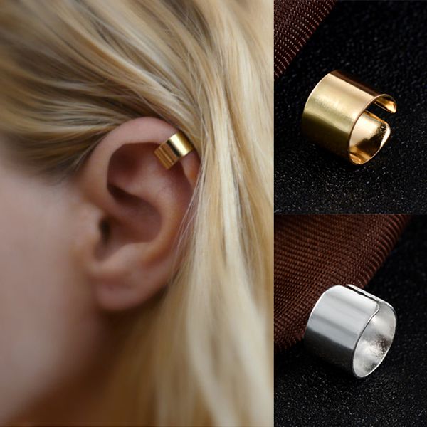 Simple creativo perforado oreja puños Punk acero inoxidable oro plata Color Clip mujeres hombres Hip Hop pendientes Brincos