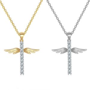 Simple Cross Hanger Ketting voor Vrouwen Koreaanse Angel Wings Cross Zirkoon Mode Zilveren Kleur Choker Chain Gift Jewelry Groothandel