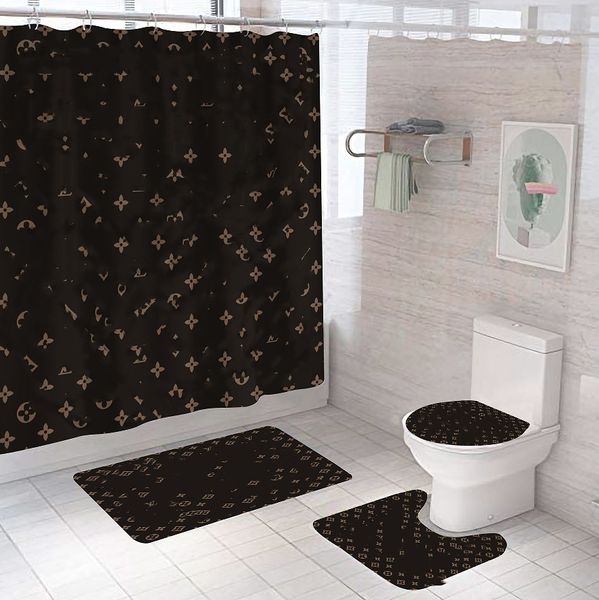 Rideaux simples de créateurs, accessoires de bain avec lettres imprimées, fournitures de salle de bains classiques imperméables, ensembles de toilettes à la mode, trois pièces