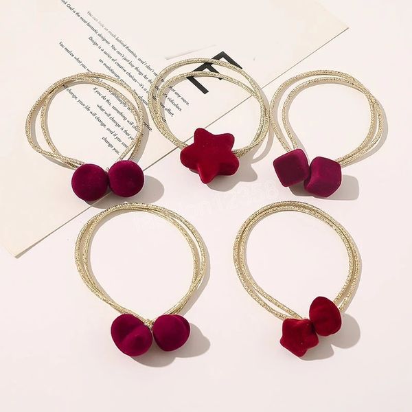 Simple Cute Girl Hair Ropes Velvet Red Star Bola redonda Heart Geometry Hair Ties para mujeres Moda Cute Hair Accesorio