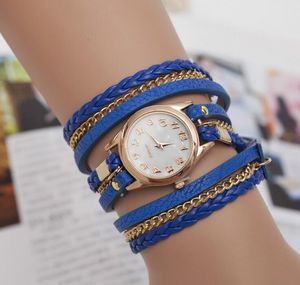 Reloj de diseño Punk nacional, esfera de Color, pulsera de cuero a la moda para mujer, reloj de cuarzo, reloj de pulsera con correas largas Multicolor para mujer