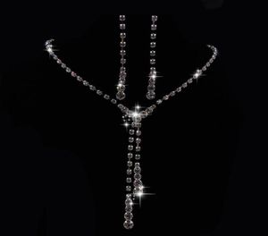 Eenvoudig ontwerp Crystal Bruidal oorbellen ketting set vrouwen bruid bruiloft sieraden set goedkope schijnende strass ketting oorrel voor 2247468