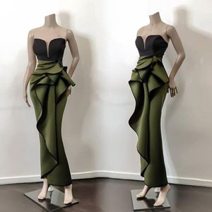 Design simple chasseur vert de soirée de soirée sweetheart vintage peplum sirène long arabe dubai occasion robe de bal 232J