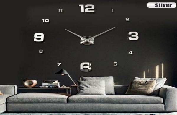 Numéro de miroir de conception simple Horloge murale mur art bricolage mural mural arcylic 3d quartz horloge montre bricolage décor 6358904