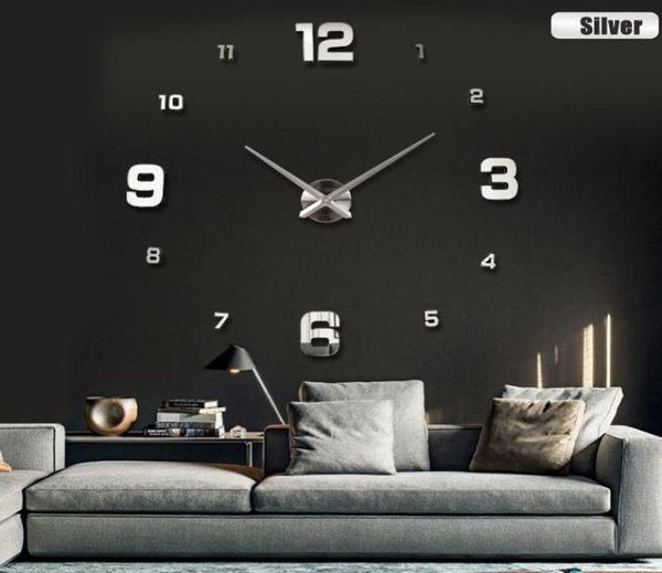 Numéro de miroir de conception simple Autocollant mural mur art diy horloges murales arcyliques 3d quartz horloge monteur bricolage décor 7069712