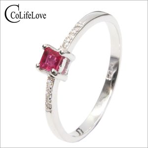 Eenvoudig ontwerp zilver Ruby ring 3 mm * 3 mm natuurlijke bloed rode robijn ring 100% echte 925 zilveren robijn sieraden romantisch cadeau voor een vrouw