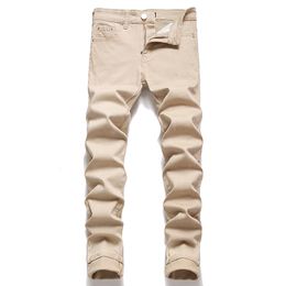 Eenvoudig ontwerp stretch slim fit herenbroek effen kleur casual jeans handkrassen heren all-match broek pantalons pour hommes