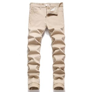 Conception Simple Stretch coupe ajustée Pantalons Pour Hommes couleur unie Jeans décontractés rayures à la main Hommes pantalons tout-match Pantalons Pour Hommes