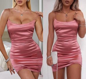 Robe de Cocktail fourreau rose rose, de conception Simple, Sexy, bretelles Spaghetti, courte, Mini Club, robes de soirée, BC14214