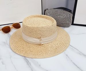 Simple Designer classique lettre chapeau de paille femme été protection solaire visière chapeau plat haut Angleterre petits chapeaux frais haut voyage vacances bord de mer plage casquette