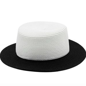 Chapeau de soleil en paille d'été bricolage simple pour les femmes plat large bord noir blanc chapeaux de plage protection UV chapeau Panama