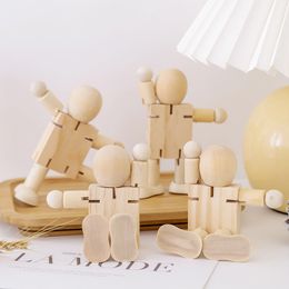 Simple bricolage blanc peinture graffiti figure en bois enfants décoration de table ornements joint puzzle marionnette jouet