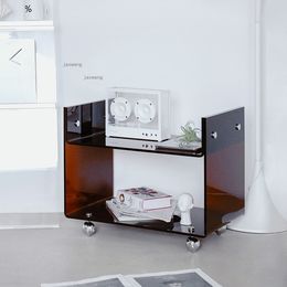 Eenvoudige slaapzaal appartement bijzettafel voor huishoudelijke meubels dubbele laag opbergplank slaapkamer acryl nachtkastjes met wielen