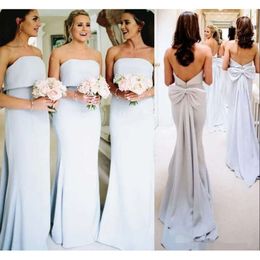 Eenvoudige jurken 2020 Chiffon bruidsmeisje strapless boog sweep trein op maat gemaakte plus size bruidsmeisje jurk strand bruiloft gastenfeest slijtage