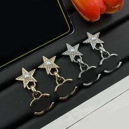 Eenvoudige drop -oorbellen merkontwerper Letter c Dangle Crystal Star Charm oorbellen 18k goud 925 verzilverde oorstop vrouwen bruiloftsfeest mode sieraden accessoires